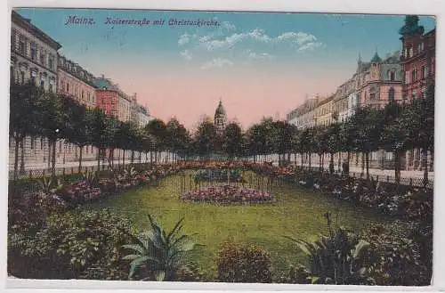 12271 Ak Mainz Kaiserstraße mit Christuskirche 1917