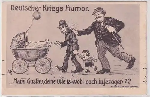 19021 Künstler Ak Deutscher Kriegs Humor Karikatur Mann mit Kinderwagen 1914