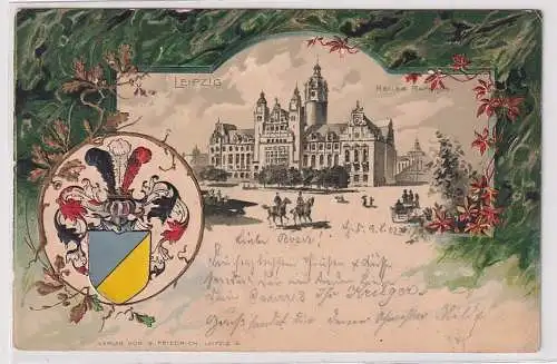 50193 geprägte Ak mit Wappen Leipzig Neues Rathaus 1902