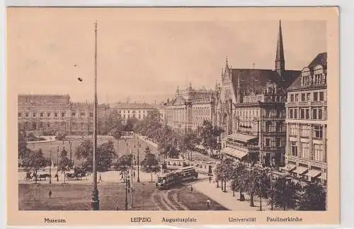 61310 Ak Leipzig Museum Augustusplatz Universität Paulinerkirche um 1920