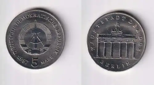 DDR Gedenk Münze 5 Mark Brandenburger Tor 1987 Stempelglanz (126398)