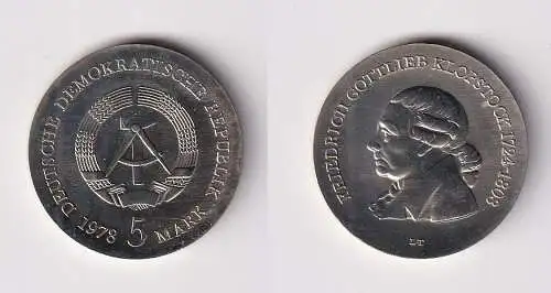 DDR Gedenk Münze 5 Mark Friedrich Gottlieb Klopstock 1988 Stempelglanz (120471)