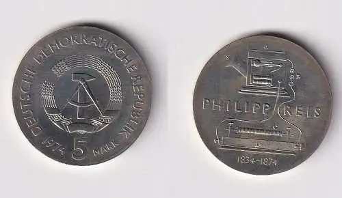 DDR Gedenk Münze 5 Mark Philipp Reis 1974 Stempelglanz (120186)