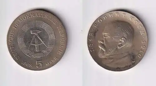DDR Gedenk Münze 5 Mark Robert Koch 1968 Stempelglanz (126181)
