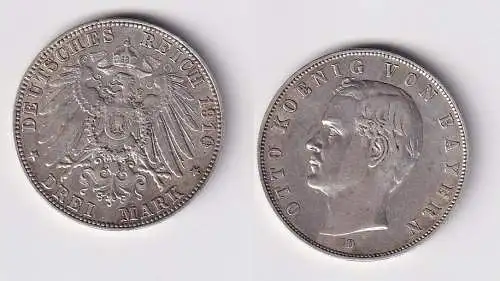 3 Mark Silbermünze Bayern König Otto 1910 Jäger 47 ss+ (157995)