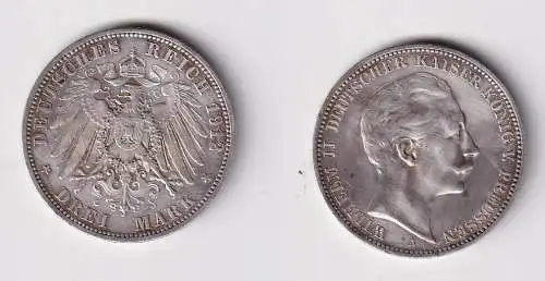 3 Mark Silbermünze Preussen Kaiser Wilhelm II 1912 A Jäger 103 ss+ (154880)