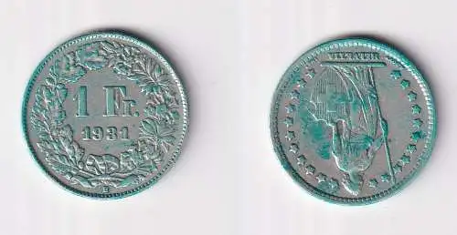 1 Franken Silber Münze Schweiz 1931 B ss (151265)
