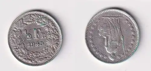1/2 Franken Silber Münze Schweiz 1945 B ss (158587)
