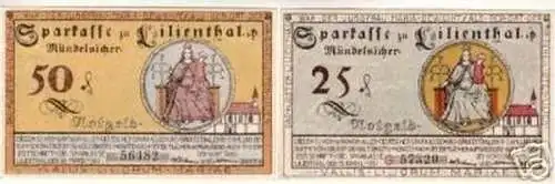 2 Banknoten Notgeld Sparkasse Lilienthal 1921
