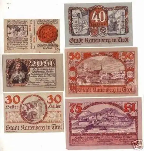 6 Banknoten Notgeld Gemeinde Kattenberg in Tirol 1920
