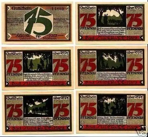 6 Banknoten Notgeld Gemeinde Bad Suderode Harz 1921