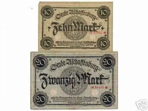 2 seltene Banknoten Kriegsnotgeld Stadt Aschaffenburg