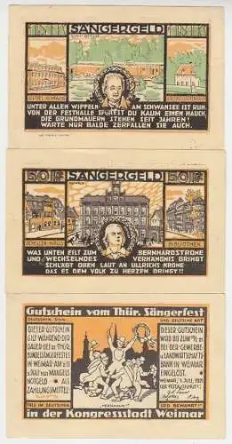 3 Banknoten Notgeld Weimar vom Thüringer Sängerfest 1921