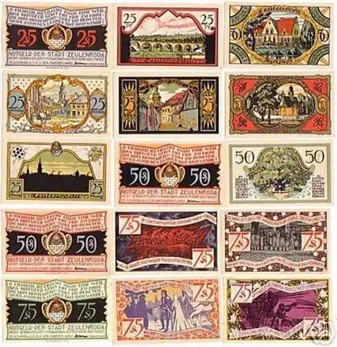 15 Banknoten Notgeld der Stadt Zeulenroda 1921
