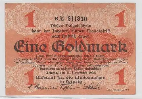 Wertbeständiges Notgeld 1 Goldmark Meßamt für Mustermessen in Leipzig 1923