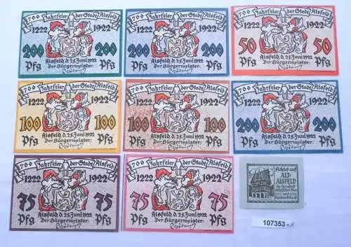 9 Banknoten Notgeld 700 Jahrfeier der Stadt Alsfeld 1922