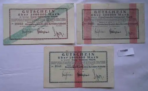 3 Banknoten Inflation Kreissparkasser Kreis Alfeld 10. August 1923 (111450)