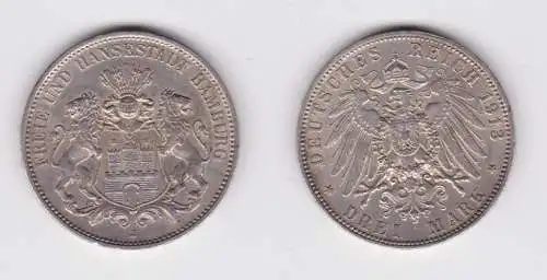 3 Mark Silber Münze Freie und Hansestadt Hamburg 1913 J (158881)