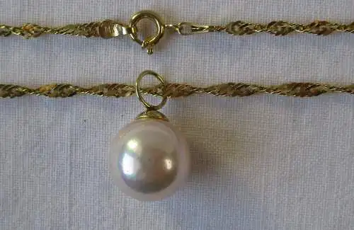 hochwertige 585er Gold Halskette mit Perlmutt Anhänger (126471)