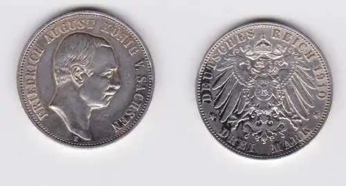 Sachsen 3 Mark Silber Münze König Friedrich August 1910 ss (150547)