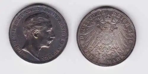 3 Mark Silbermünze Preussen Kaiser Wilhelm II 1910 A Jäger 103 vz (158596)