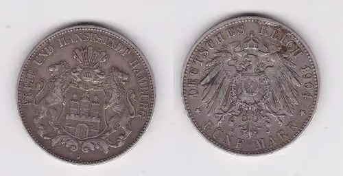 5 Mark Silbermünze Freie und Hansesatdt Hamburg 1904 Jäger 65 ss (153744)