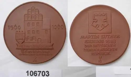 braune DDR Porzellan Medaille Melanchthon Haus Wittenberg 1983