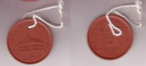 seltene braune DDR Porzellan Medaille 750 Jahre Stadt Angermünde 1233-1983