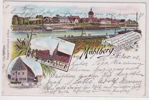 16633 Ak Lithographie Gruß aus Mühlberg an der Elbe 1898