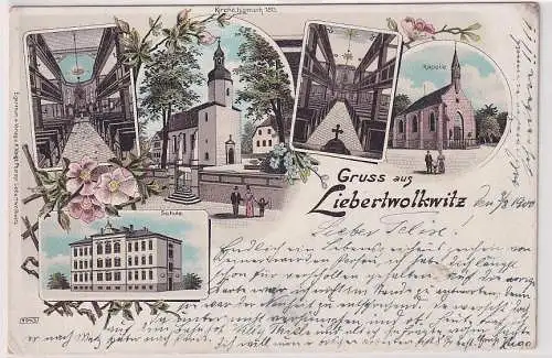 24364 Ak Lithographie Gruß aus Liebertwolkwitz Kirche, Schule usw. 1900