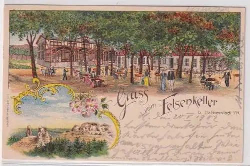 39336 Ak Lithographie Gruß vom Felsenkeller bei HJalberstadt 1902