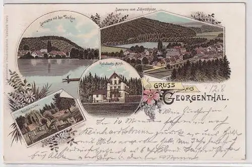 60724 Ak Lithographie Gruß aus Georgenthal Rodebach Mühle usw. 1897
