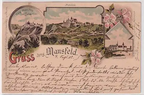 37646 Ak Lithographie Gruß aus Mansfeld Schlosshof usw. 1902