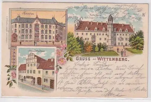07473 Ak Lithographie Gruß aus Wittenberg Mittelschule usw. 1908