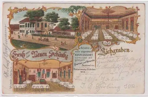 11033 Ak Lithographie Gruß aus der neuen Schänke Eichgraben 1899