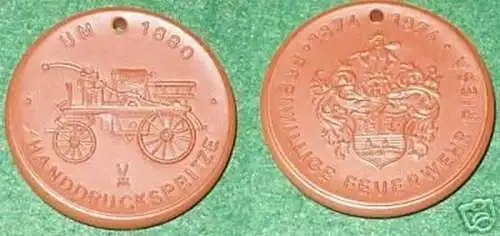 schöne Porzellanmedaille freiwillige Feuerwehr Riesa