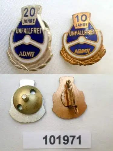 2 DDR Abzeichen ADMV für unfallfreies fahren in Silber und Bronze