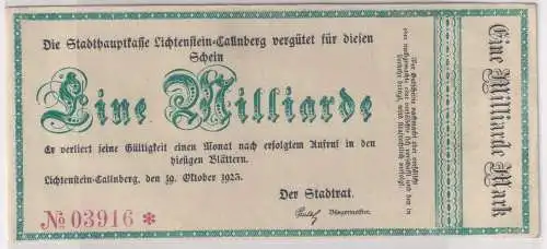 100 Milliarde Mark Banknote Inflation Lichtenstein Callnberg 19.10.1923 (124413)
