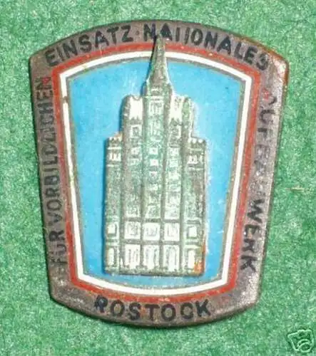 seltenes DDR Abzeichen Aufbaunadel Rostock in Silber