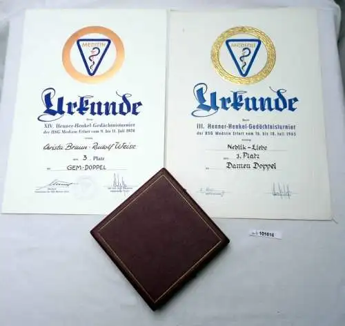 Sieger-Medaille III: Henner-Henkel-Gedächtnisturnier Erfurt 1965 + Urkunde