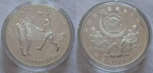10000 Won Silber Münze Südkorea 1988 Olympiade Seoul Volleyball 1987 (167529)