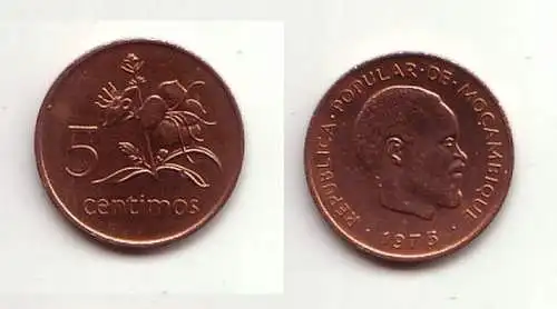 5 Centimos Kupfer Münze Mosambik Moçambique 1975 (114613)
