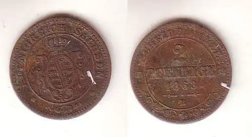 2 Pfennige Kupfer Münze Sachsen 1863 B s/ ss