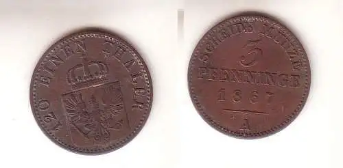 3 Pfennige Kupfer Münze Preussen 1867 A ss