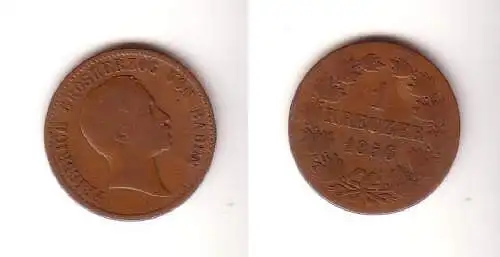 1 Kreuzer Kupfer Münze Baden 1856 s/ ss
