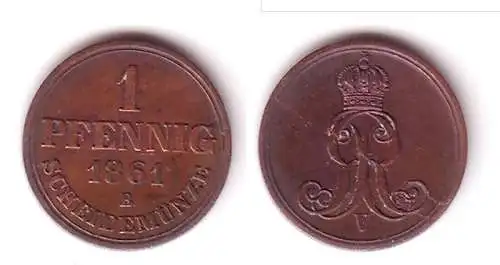 1 Pfennig Kupfer Münze Hannover 1861 B (105037)