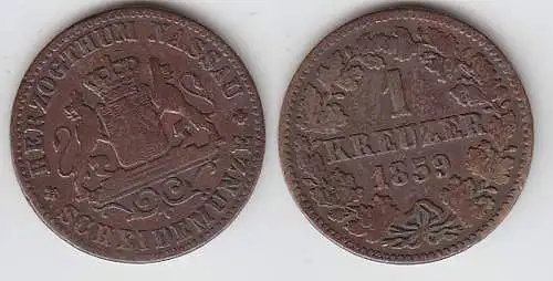 1 Kreuzer Kupfer Münze Nassau 1859