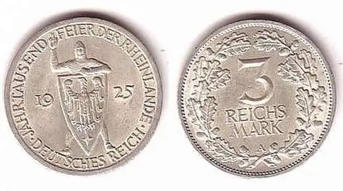 Silber Münze 3 Mark Jahrtausendfeier Rheinland 1925 A