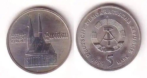 DDR Gedenk Münze 5 Mark Zwickau Katharinenkirche 1989 (110683)