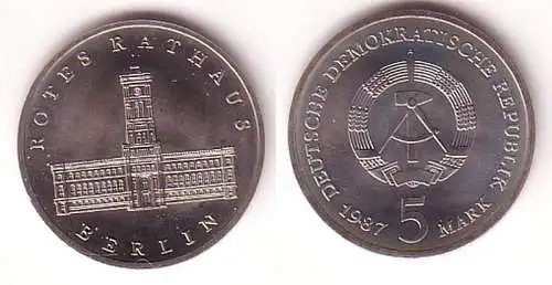 DDR Gedenk Münze 5 Mark Berlin Rotes Rathaus 1987 (110877)